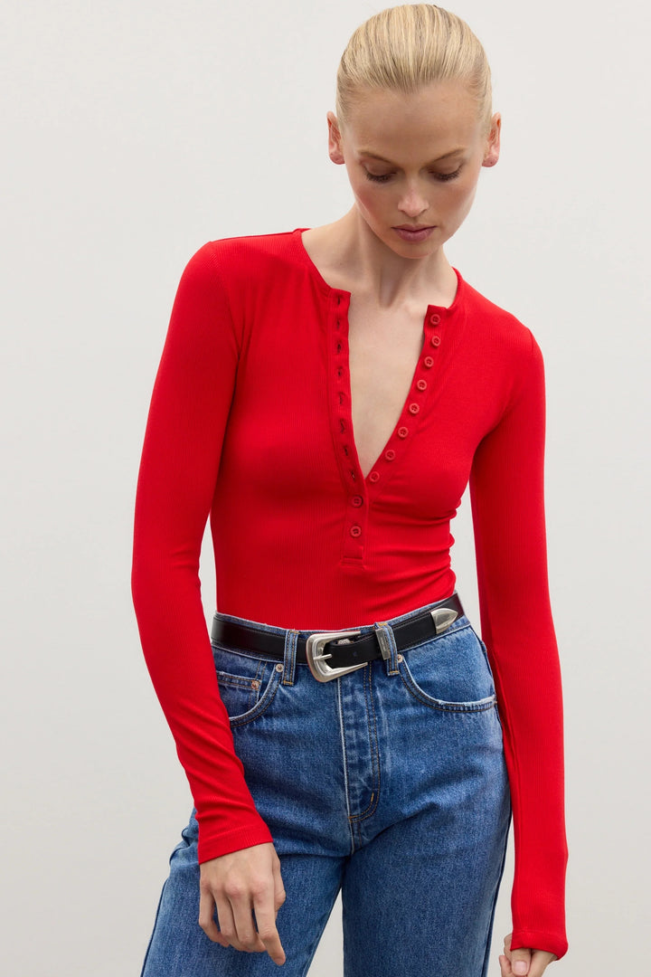 BAYSE BRAND Womens Lara Bodysuit - Cherry Red, WOMENS BODYSUITS, BAYSE BRAND, Elwood 101