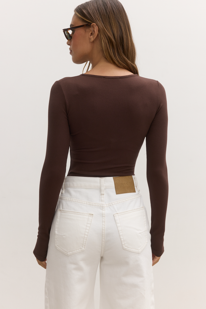 BAYSE BRAND Womens Lara Bodysuit in Chocolate, WOMENS BODYSUITS, BAYSE BRAND, Elwood 101