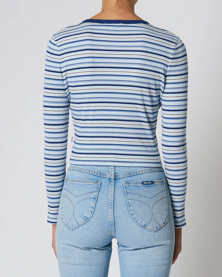 ROLLAS Womens Sky Stripe Long Sleeve Baby Rib Tee Marine, WOMENS TEES & TANKS, ROLLAS, Elwood 101