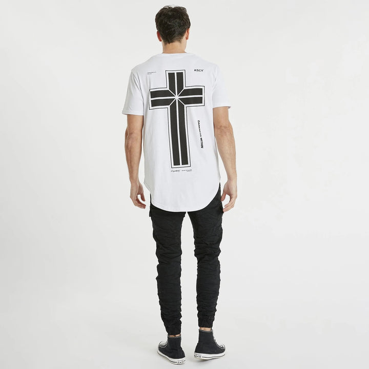 KISS CHACEY Mens Reliance Dual Curved Tee Shirt White, MENS TEE SHIRTS, KISS CHACEY, Elwood 101