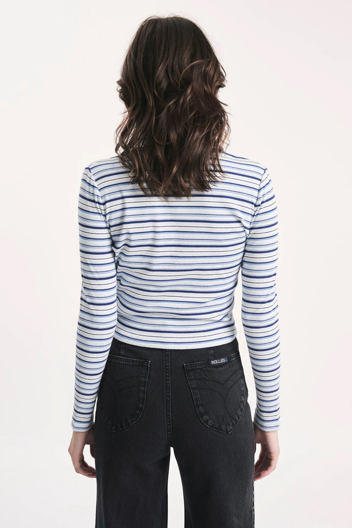 ROLLAS Womens Sky Stripe Long Sleeve Baby Rib Tee Marine, WOMENS TEES & TANKS, ROLLAS, Elwood 101