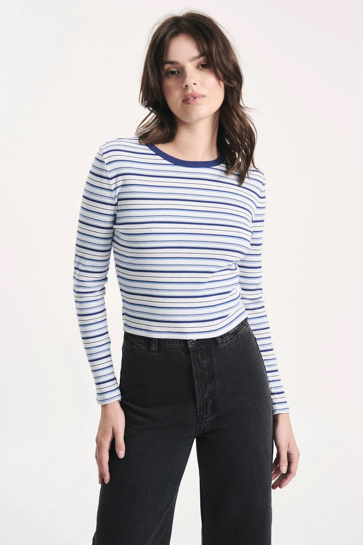 ROLLAS Womens Sky Stripe Long Sleeve Baby Rib Tee Marine, WOMENS TEES & TANKS, ROLLAS, Elwood 101