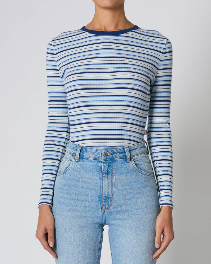 ROLLAS Womens Sky Stripe Long Sleeve Baby Rib Tee Marine, WOMENS TEES & TANKS, ROLLAS, Elwood 101