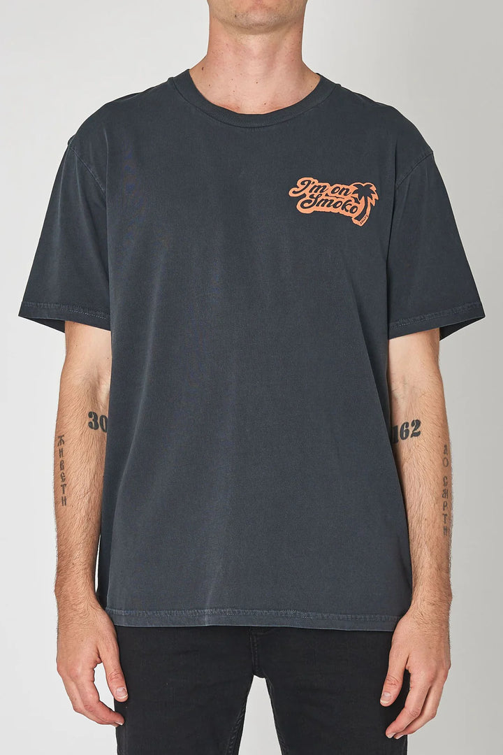 ROLLAS Mens I'm On Smoko Logo Tee Shirt Washed Black, MENS TEE SHIRTS, ROLLAS, Elwood 101