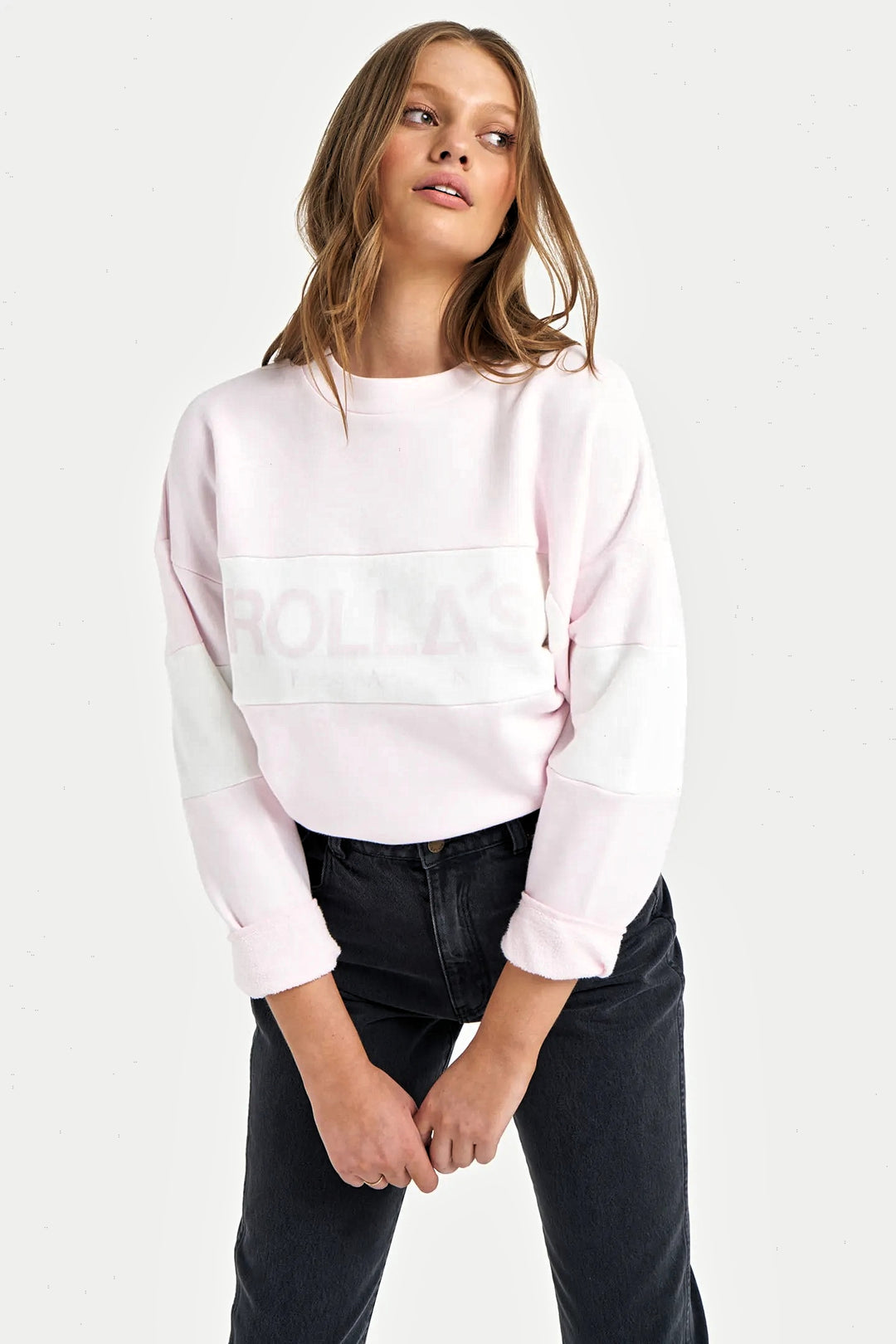 ROLLAS Womens Split Logo Sweater - Pink, WOMENS KNITS & SWEATERS, ROLLAS, Elwood 101