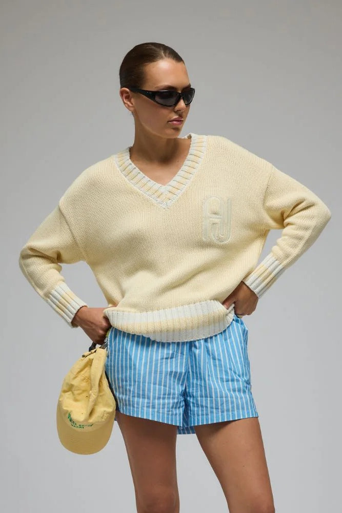 ARAMINTA JAMES Womens AJ V-Neck Knit Sweater Lemon Cream, WOMENS KNITS & SWEATERS, ARAMINTA JAMES, Elwood 101