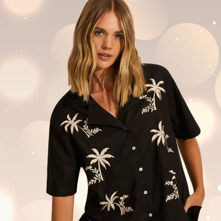 AUGUSTE THE LABEL Womens Joe Linen Shirt - Black, WOMENS TOPS & SHIRTS, AUGUSTE THE LABEL, Elwood 101