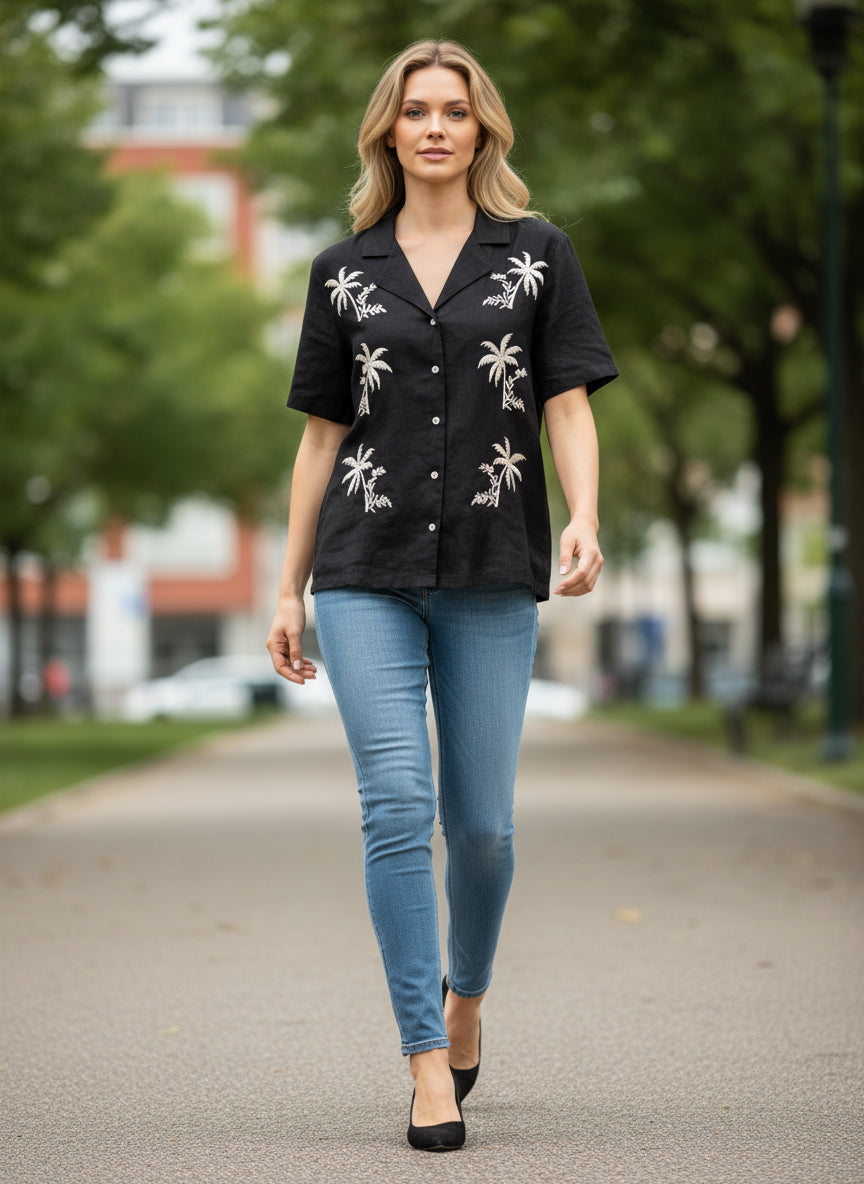 AUGUSTE THE LABEL Womens Joe Linen Shirt - Black, WOMENS TOPS & SHIRTS, AUGUSTE THE LABEL, Elwood 101