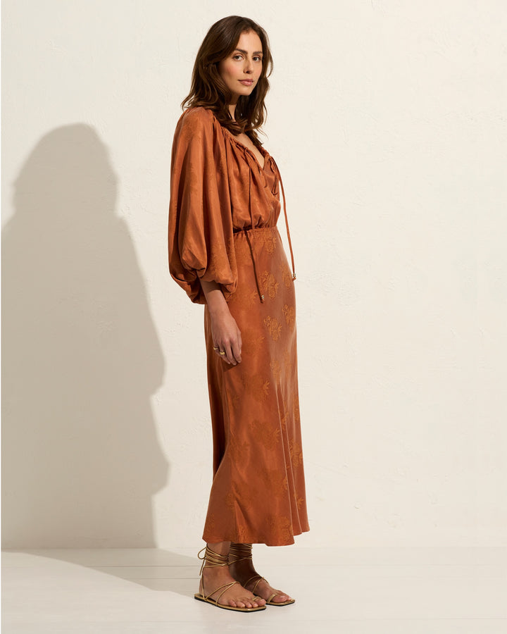 AUGUST THE LABEL Womens Zelda Midi Dress - Rust, WOMENS DRESSES, AUGUSTE THE LABEL, Elwood 101