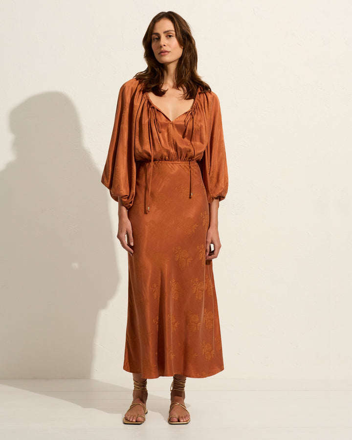 AUGUST THE LABEL Womens Zelda Midi Dress - Rust, WOMENS DRESSES, AUGUSTE THE LABEL, Elwood 101