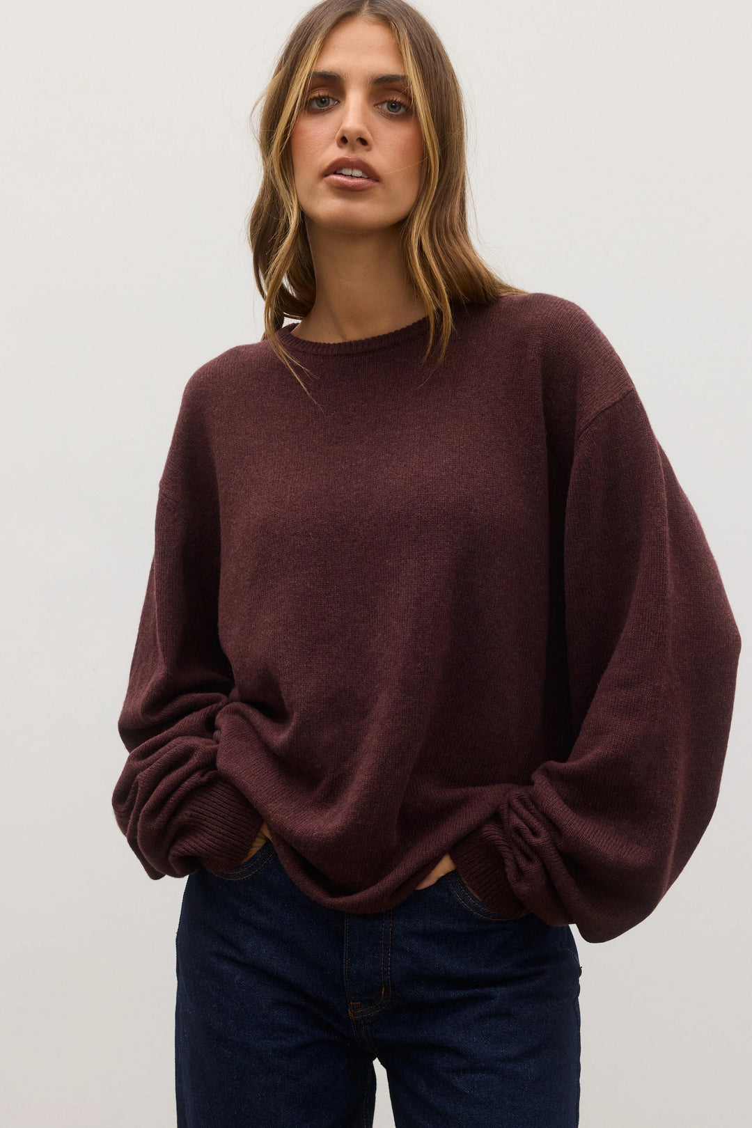 BAYSE BRAND Womens Cora Crew Neck Jumper in Plum, WOMENS KNITS & SWEATERS, BAYSE BRAND, Elwood 101