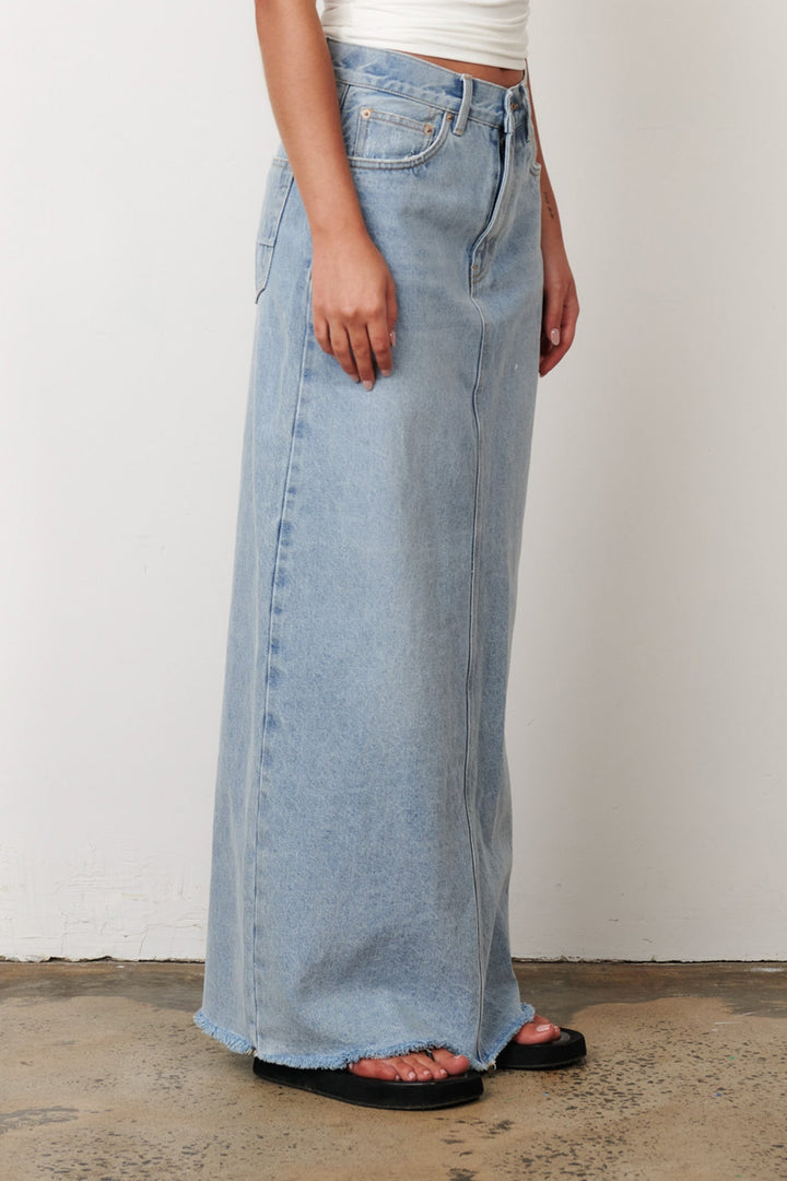 BAYSE BRAND Womens Hudson Denim Maxi Skirt - Saltwater Blue, WOMENS SKIRTS, BAYSE BRAND, Elwood 101