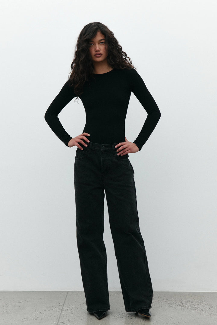 BAYSE BRAND Womens Elise Long Sleeve Bodysuit - Black, WOMENS BODYSUITS, BAYSE BRAND, Elwood 101