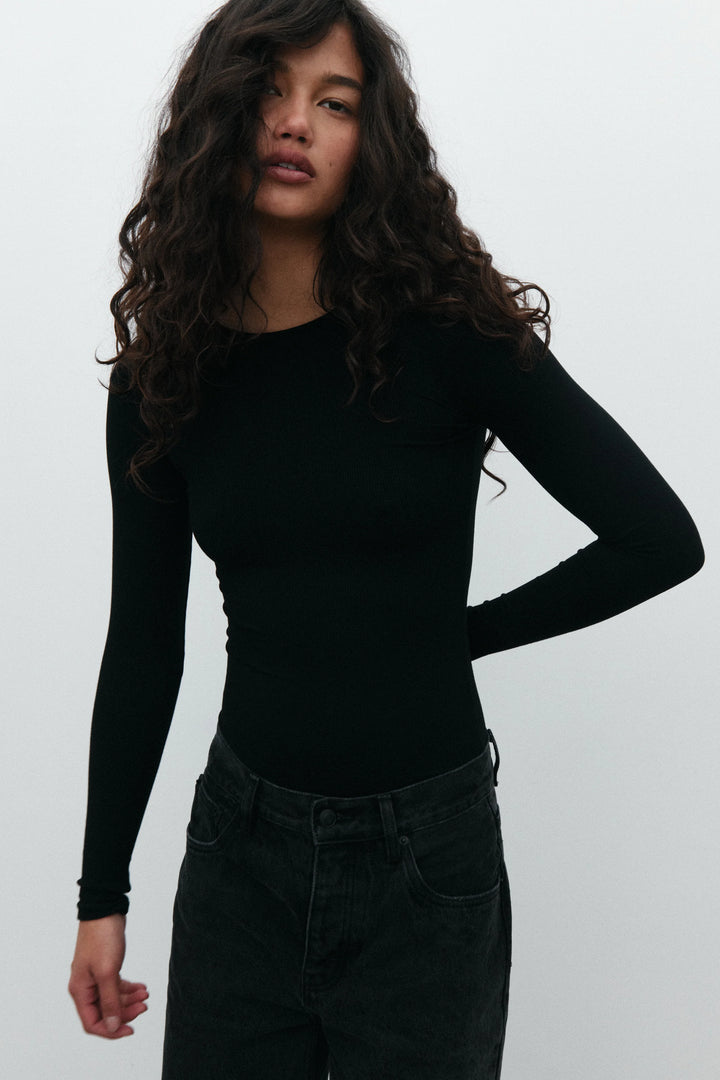 BAYSE BRAND Womens Elise Long Sleeve Bodysuit - Black, WOMENS BODYSUITS, BAYSE BRAND, Elwood 101