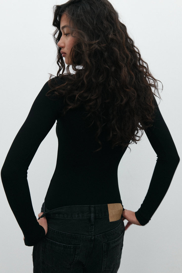 BAYSE BRAND Womens Elise Long Sleeve Bodysuit - Black, WOMENS BODYSUITS, BAYSE BRAND, Elwood 101