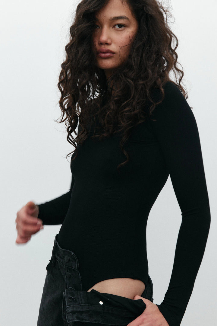 BAYSE BRAND Womens Elise Long Sleeve Bodysuit - Black, WOMENS BODYSUITS, BAYSE BRAND, Elwood 101