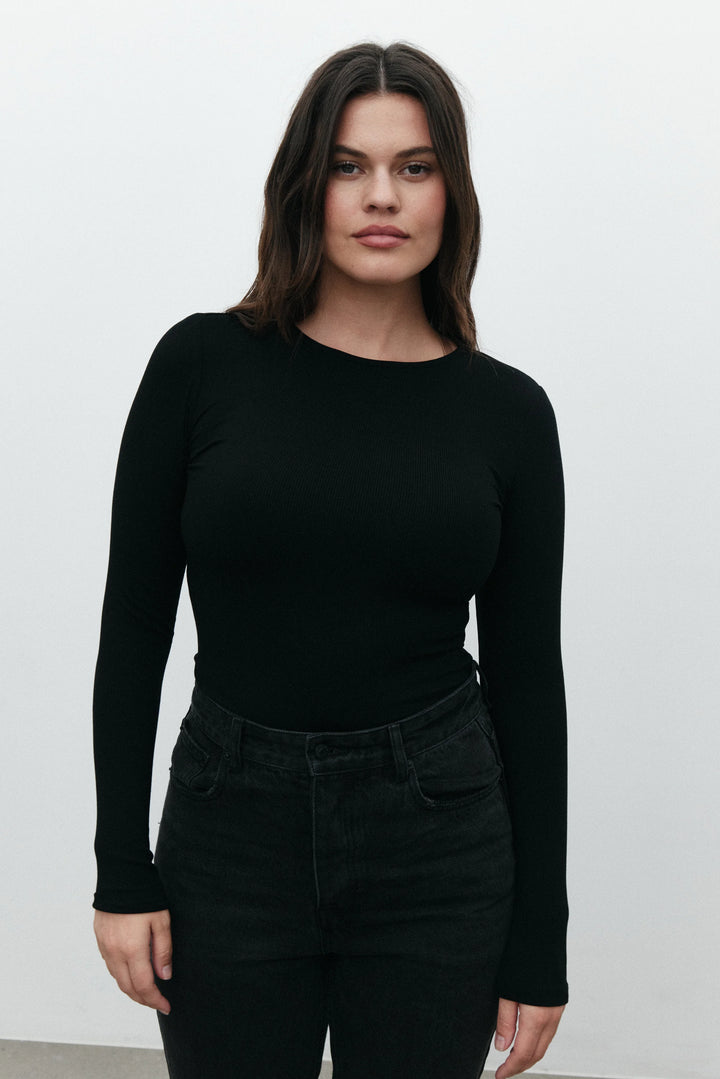 BAYSE BRAND Womens Elise Long Sleeve Bodysuit - Black, WOMENS BODYSUITS, BAYSE BRAND, Elwood 101