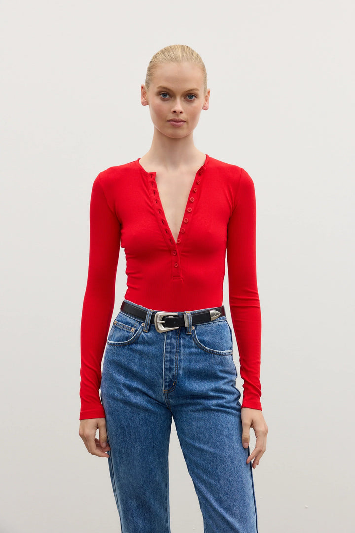 BAYSE BRAND Womens Lara Bodysuit - Cherry Red, WOMENS BODYSUITS, BAYSE BRAND, Elwood 101