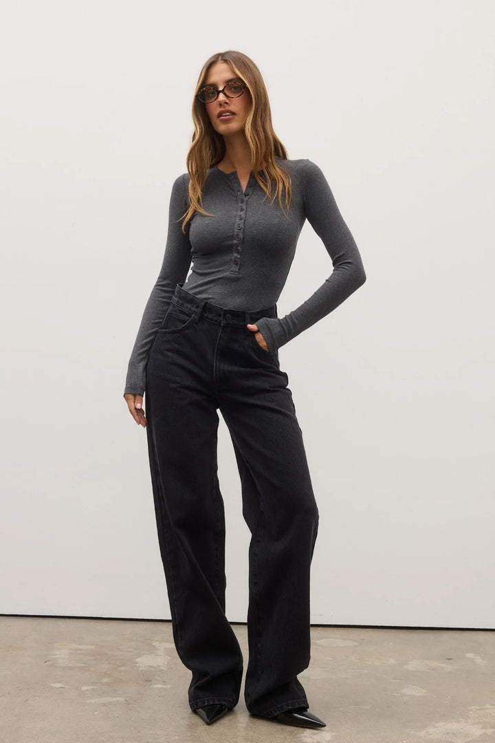 BAYSE BRAND Womens Lara Bodysuit - Dark Heather Grey, WOMENS BODYSUITS, BAYSE BRAND, Elwood 101