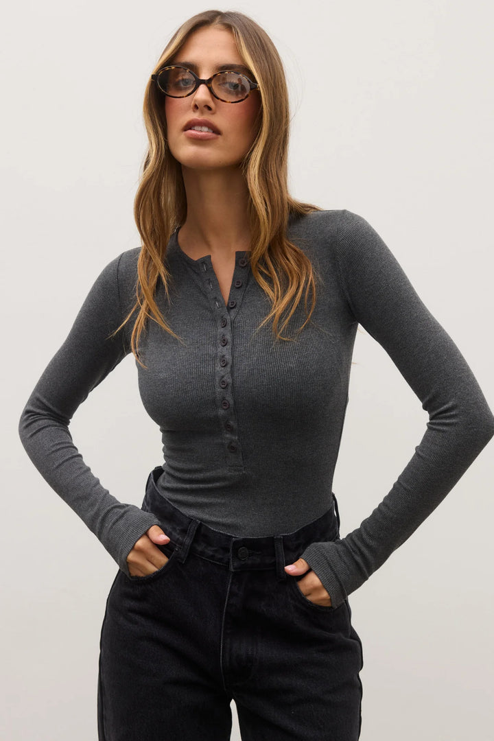 BAYSE BRAND Womens Lara Bodysuit - Dark Heather Grey, WOMENS BODYSUITS, BAYSE BRAND, Elwood 101