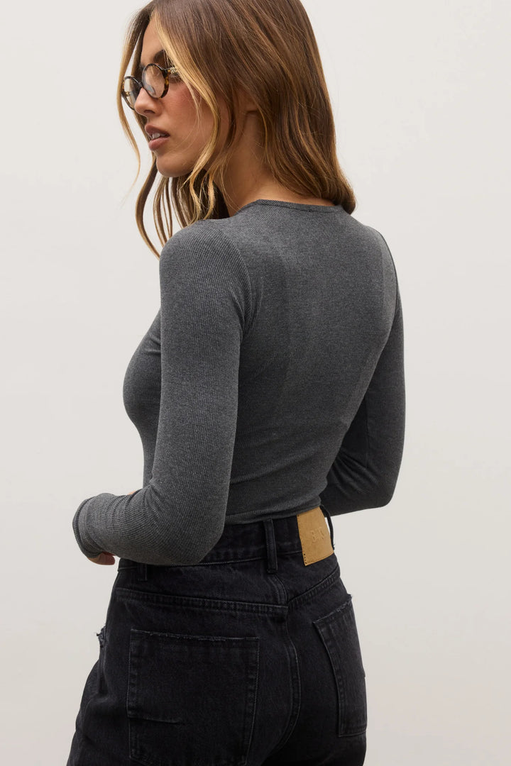BAYSE BRAND Womens Lara Bodysuit - Dark Heather Grey, WOMENS BODYSUITS, BAYSE BRAND, Elwood 101