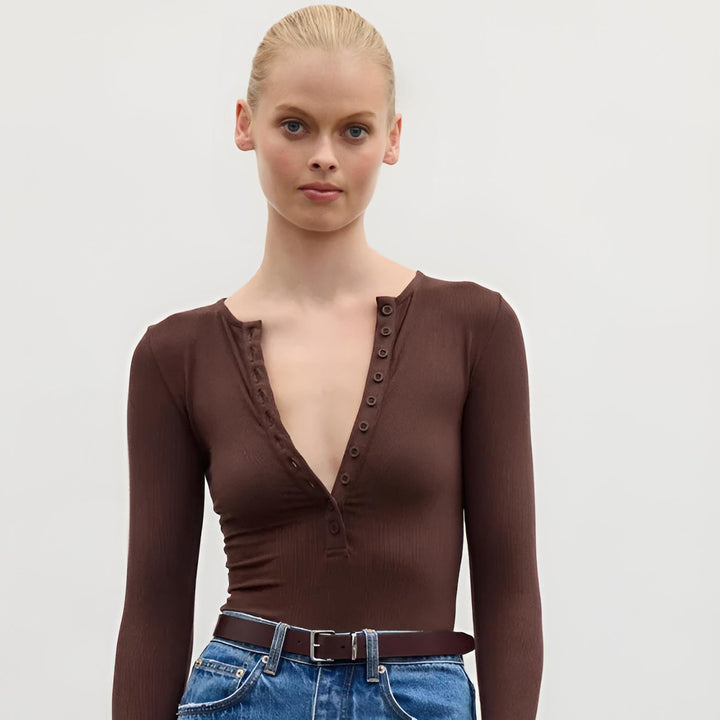 BAYSE BRAND Womens Lara Bodysuit in Chocolate, WOMENS BODYSUITS, BAYSE BRAND, Elwood 101