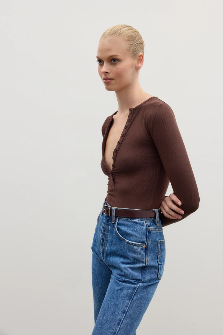 BAYSE BRAND Womens Lara Bodysuit in Chocolate, WOMENS BODYSUITS, BAYSE BRAND, Elwood 101