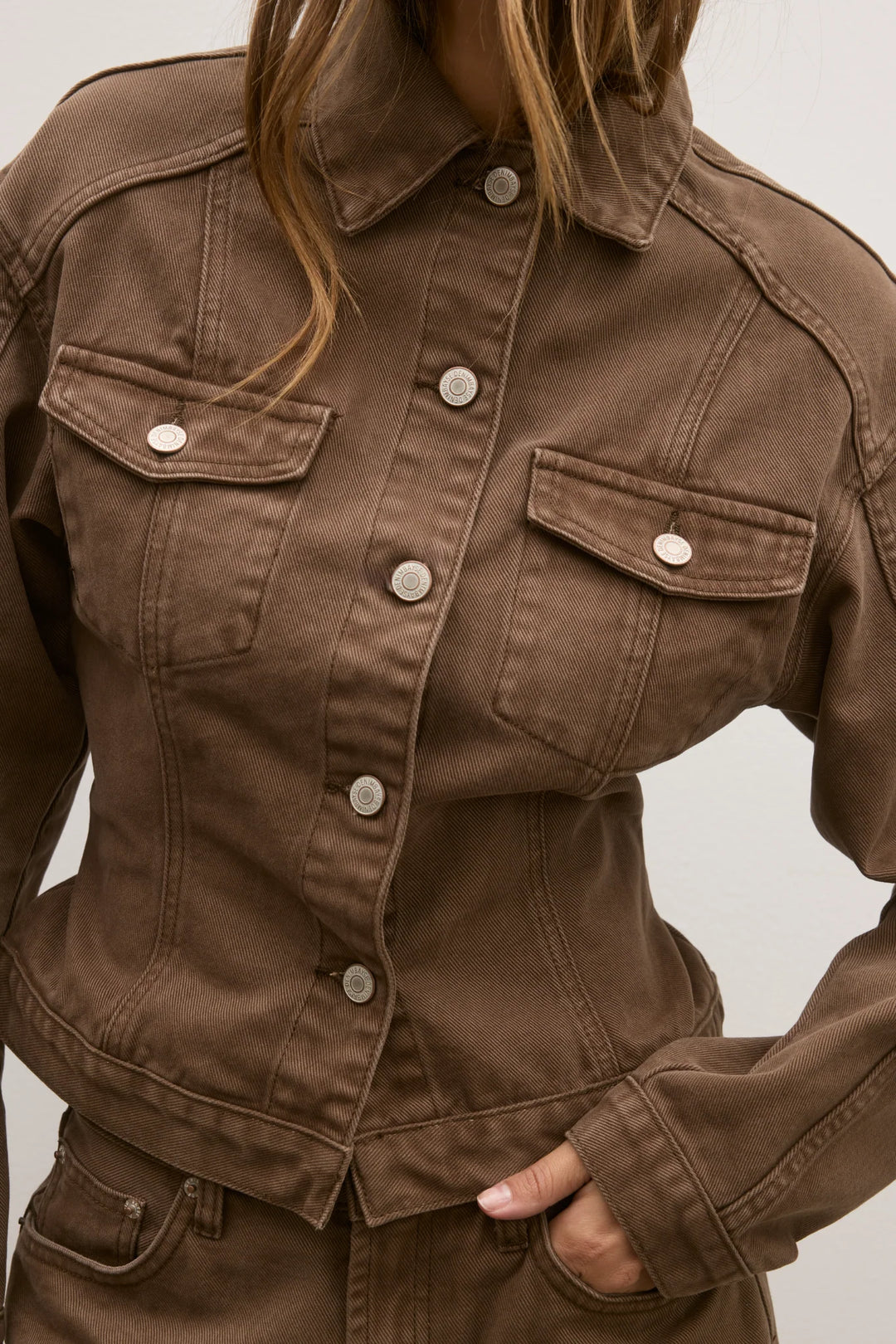 Pre Order BAYSE BRAND Womens Violet Denim Jacket - Chocolate, WOMENS COATS & JACKETS, BAYSE BRAND, Elwood 101