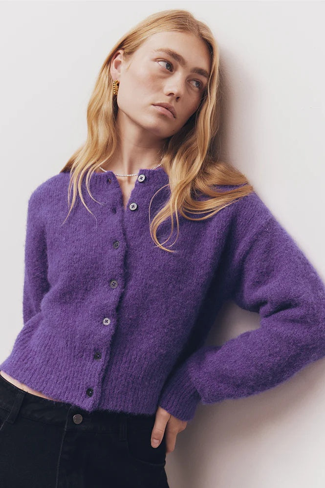 Blanca Marlo Cardigan Purple Women's Cropped Knit Sweater