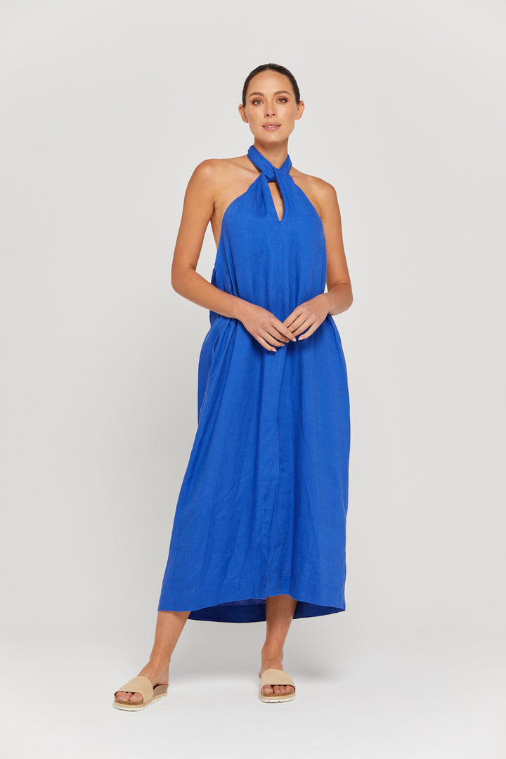 BY RIDLEY Womens Zariyah Linen Dress - Royal Blue, General, BY RIDLEY, Elwood 101