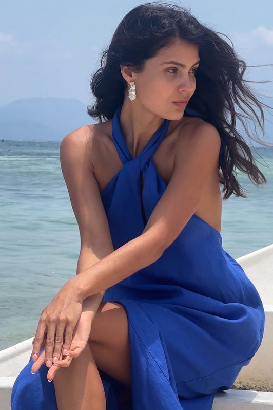 BY RIDLEY Womens Zariyah Linen Dress Royal Blue