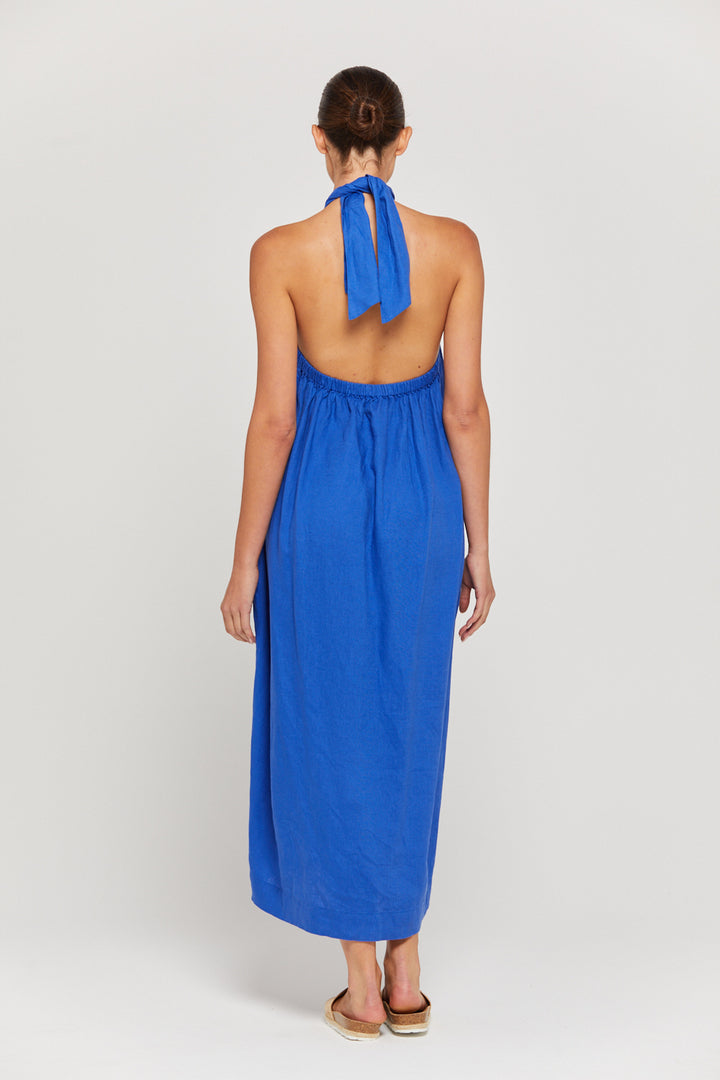 BY RIDLEY Womens Zariyah Linen Dress - Royal Blue, General, BY RIDLEY, Elwood 101