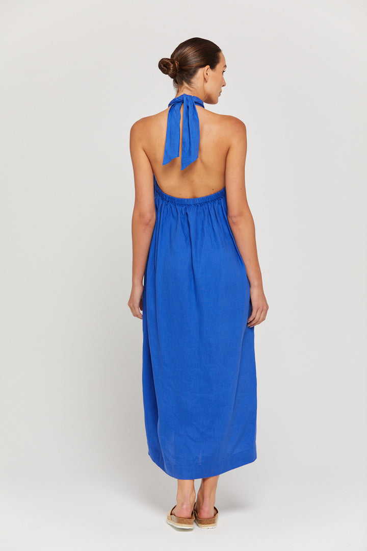 BY RIDLEY Womens Zariyah Linen Dress - Royal Blue, General, BY RIDLEY, Elwood 101