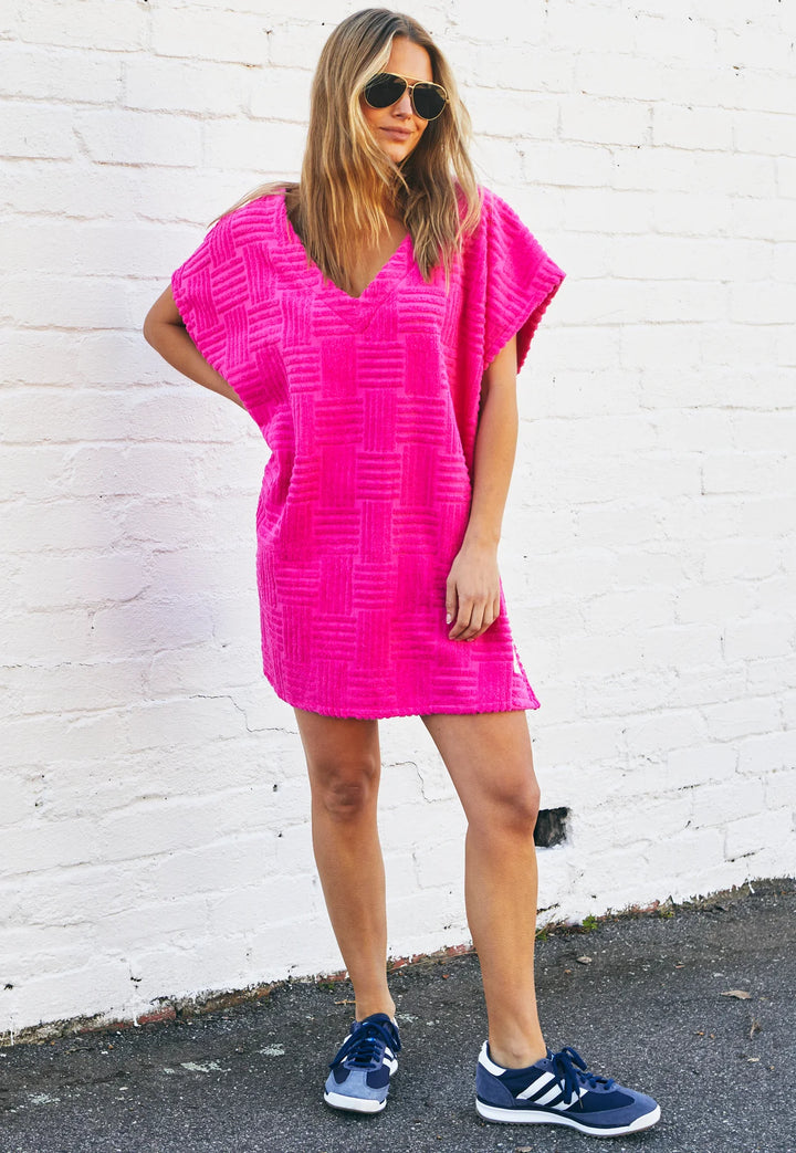 HAMILL & CO Womens Salt & Sunshine Towelling Cover Up Dress in Hot Pink