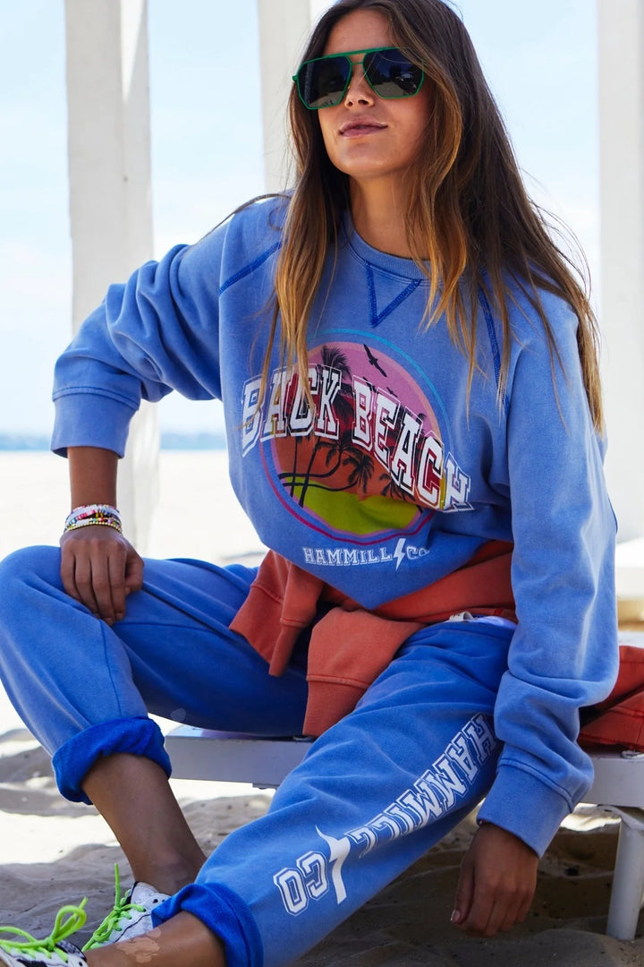 HAMMILL & CO Womens Back Beach Vintage Sweat - Faded Blue, WOMENS KNITS & SWEATERS, CAT HAMMILL, Elwood 101