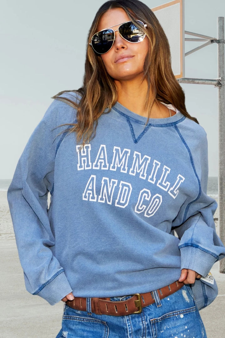 HAMMILL & CO Womens Hammill & Co Logo Vintage Wash Sweat - Washed Navy, WOMENS KNITS & SWEATERS, CAT HAMMILL, Elwood 101
