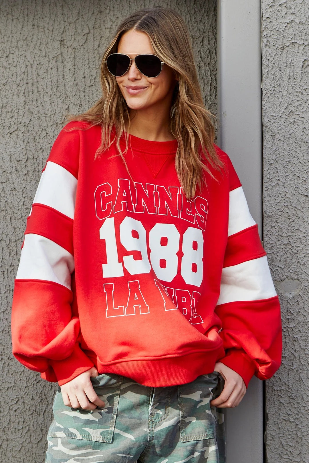 HAMMILL & CO Womens Panelled Sleeve Detail Cannes Sweat in Red, WOMENS KNITS & SWEATERS, CAT HAMMILL, Elwood 101