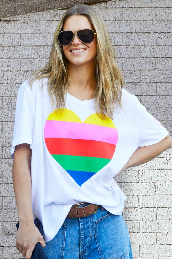 HAMMILL & CO Womens Rainbow Heart Tee in White, WOMENS TEES & TANKS, CAT HAMMILL, Elwood 101