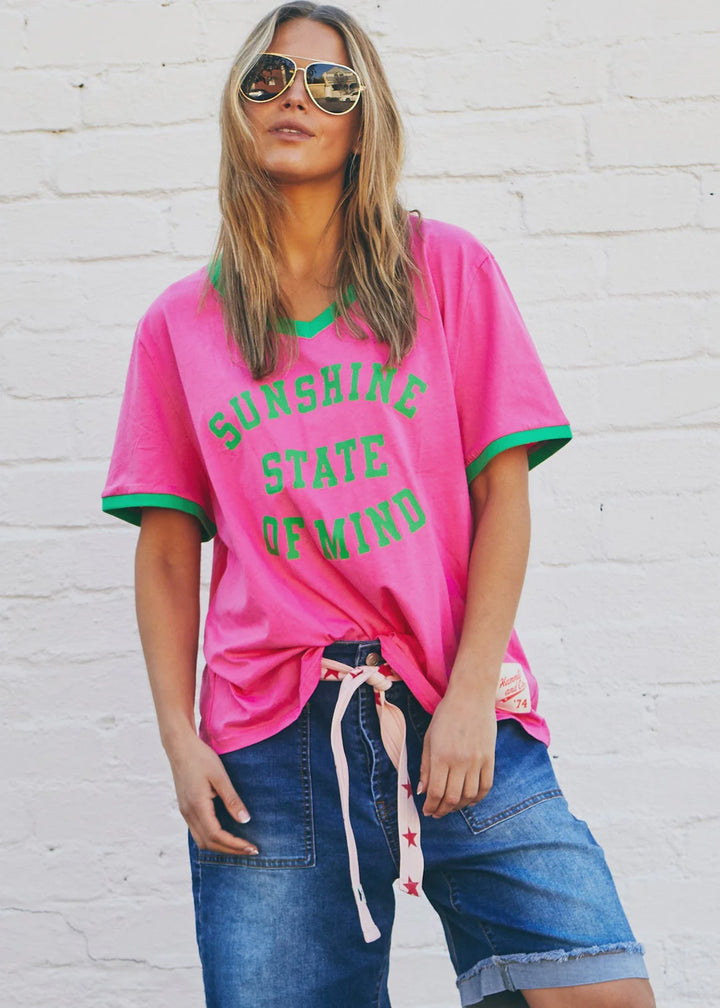 HAMMILL & CO Womens Sunshine State of Mind RInger Tee in Pink
