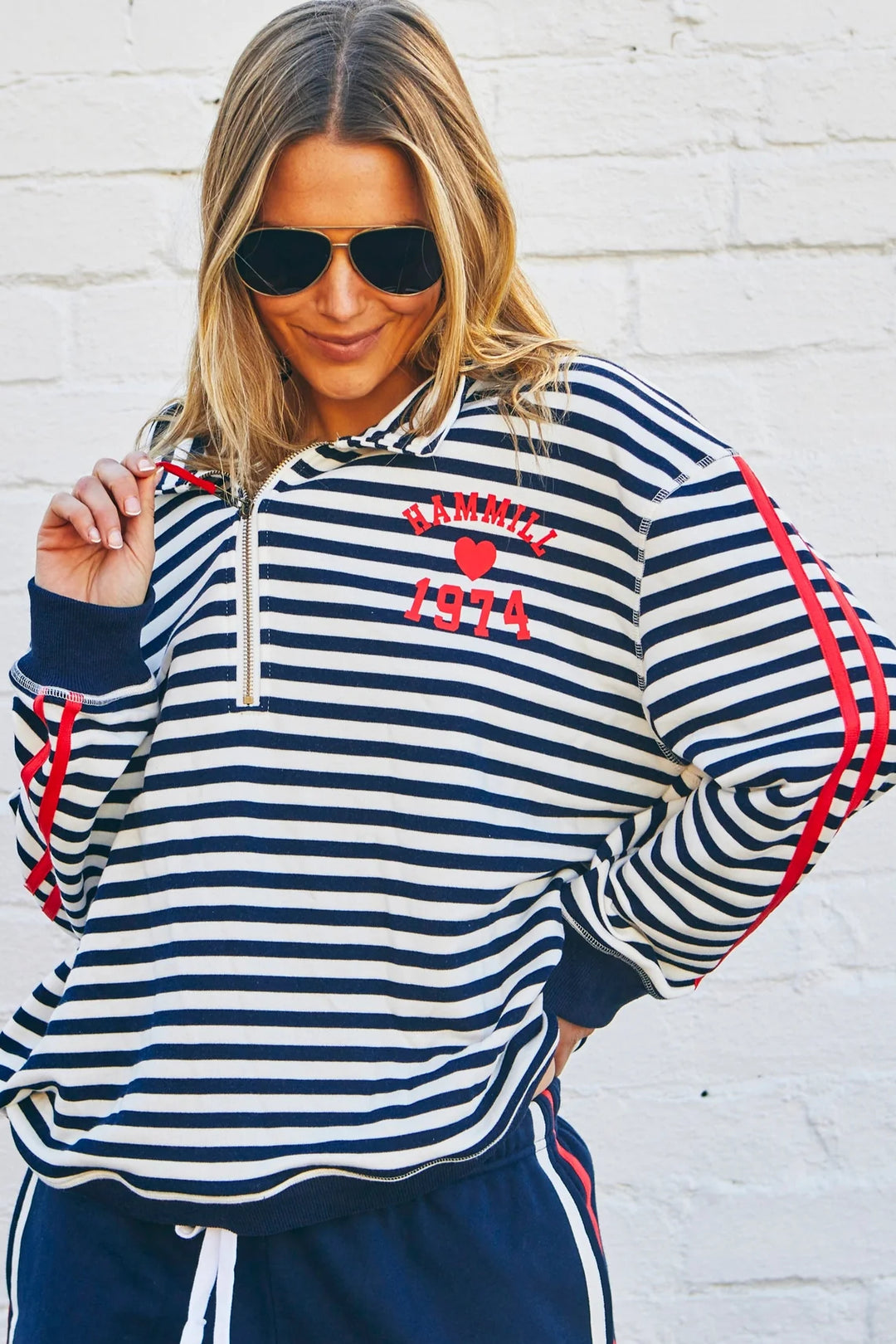 HAMMILL & CO Womens Retro Stripe Collared Sweat in Navy/White, WOMENS KNITS & SWEATERS, CAT HAMMILL, Elwood 101