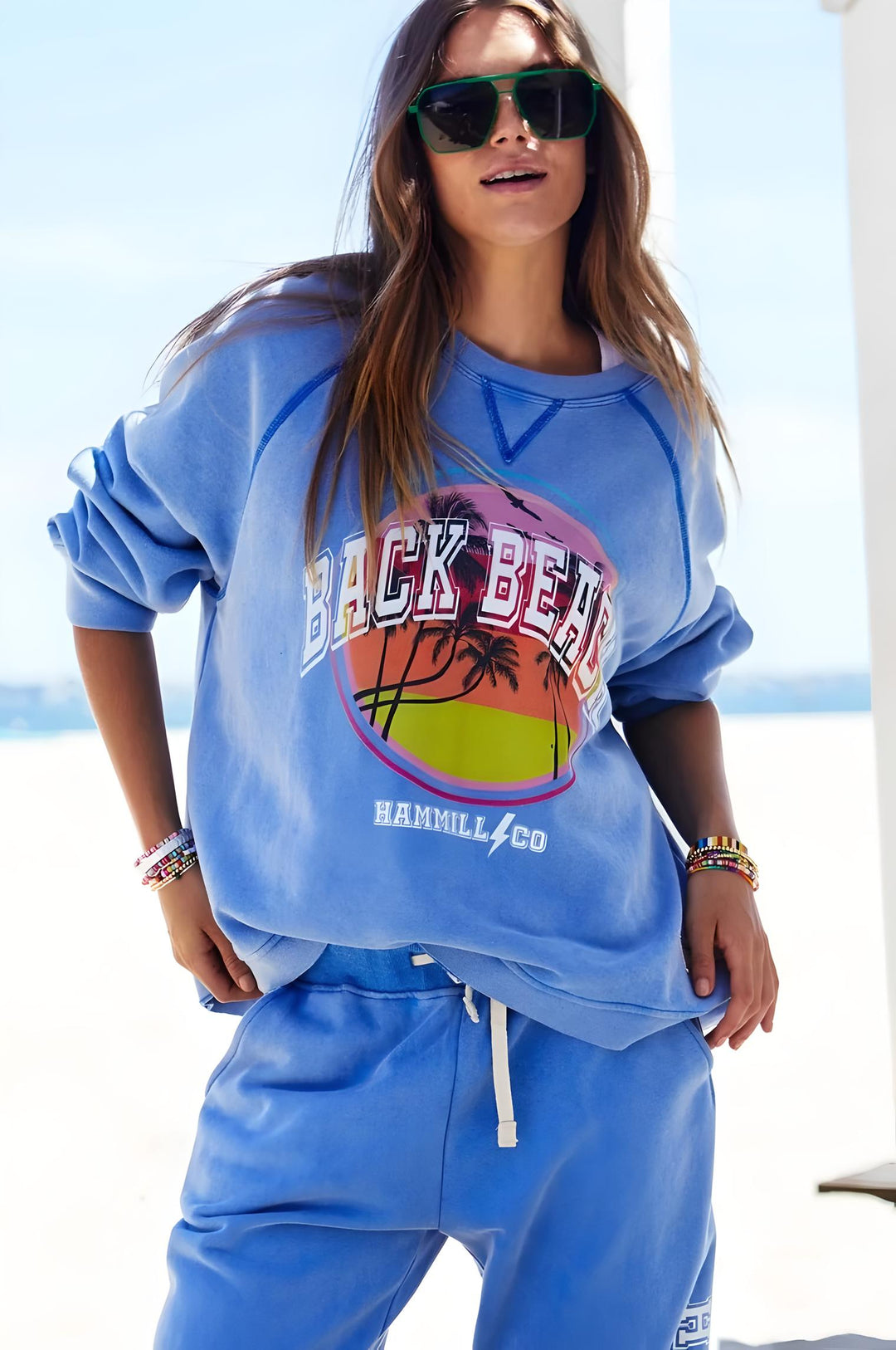 HAMMILL & CO Womens Back Beach Vintage Sweat - Faded Blue, WOMENS KNITS & SWEATERS, CAT HAMMILL, Elwood 101