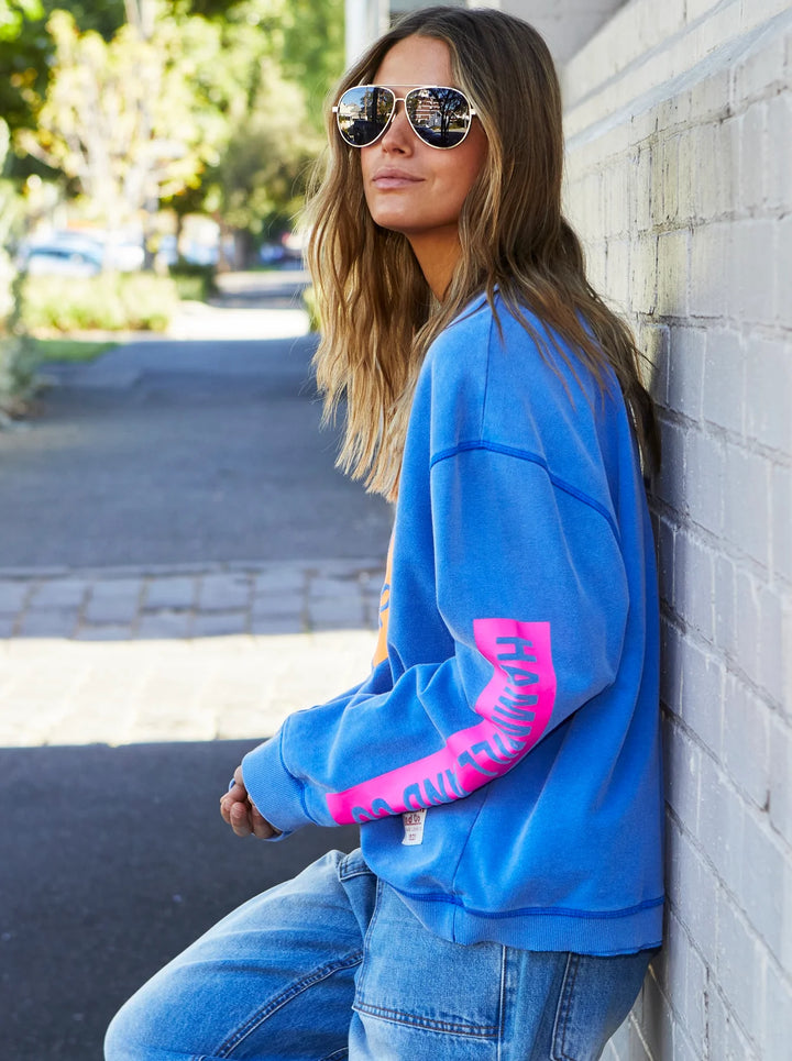 HAMMILL & CO Womens Bonjour Washed Blue Sweat, WOMENS KNITS & SWEATERS, CAT HAMMILL, Elwood 101