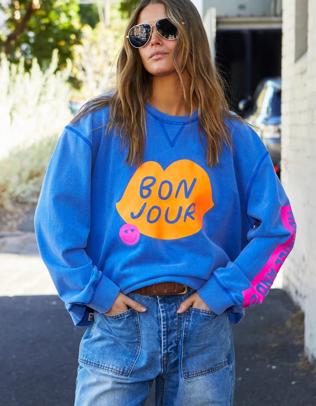 HAMMILL & CO Womens Bonjour Washed Blue Sweat, WOMENS KNITS & SWEATERS, CAT HAMMILL, Elwood 101