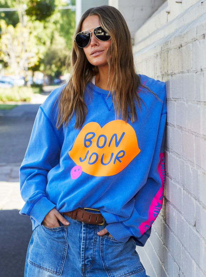 HAMMILL & CO Womens Bonjour Washed Blue Sweat, WOMENS KNITS & SWEATERS, CAT HAMMILL, Elwood 101