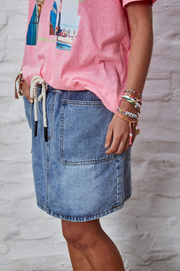 HAMMILL & CO Womens Denim Skirt with Elastic Waist & Drawcord - Stonewash Denim, WOMENS SKIRTS, CAT HAMMILL, Elwood 101