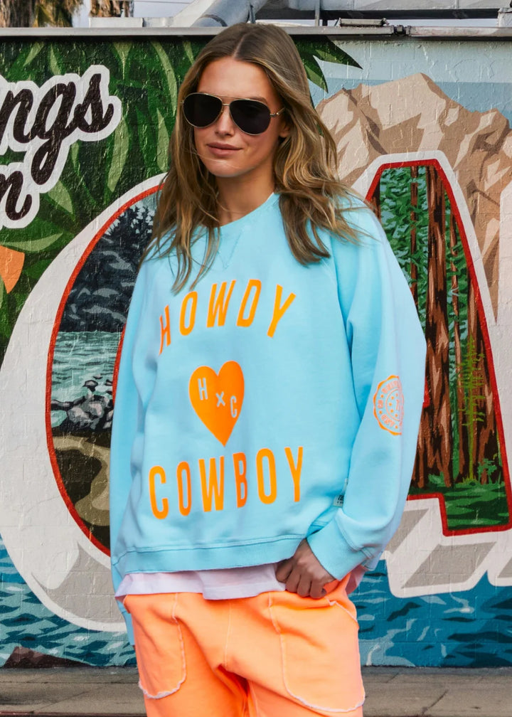 HAMMILL & CO Womens Howdy Cowboy Aqua Sweat, WOMENS KNITS & SWEATERS, CAT HAMMILL, Elwood 101