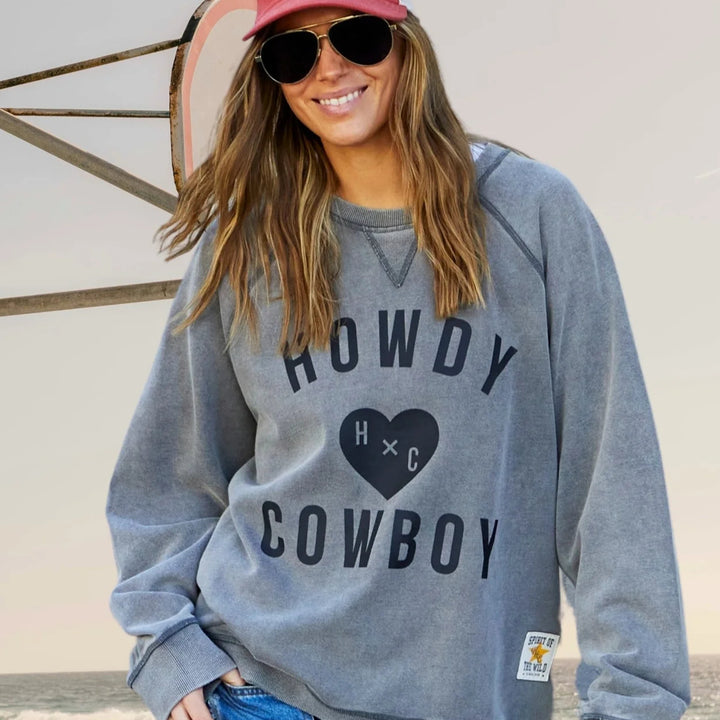 HAMMILL & CO Womens Howdy Cowboy Vintage Wash Sweat - Washed Black, WOMENS KNITS & SWEATERS, CAT HAMMILL, Elwood 101