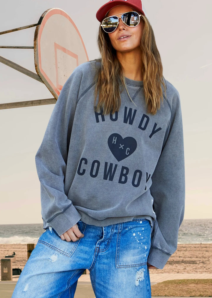 HAMMILL & CO Womens Howdy Cowboy Vintage Wash Sweat - Washed Black, WOMENS KNITS & SWEATERS, CAT HAMMILL, Elwood 101