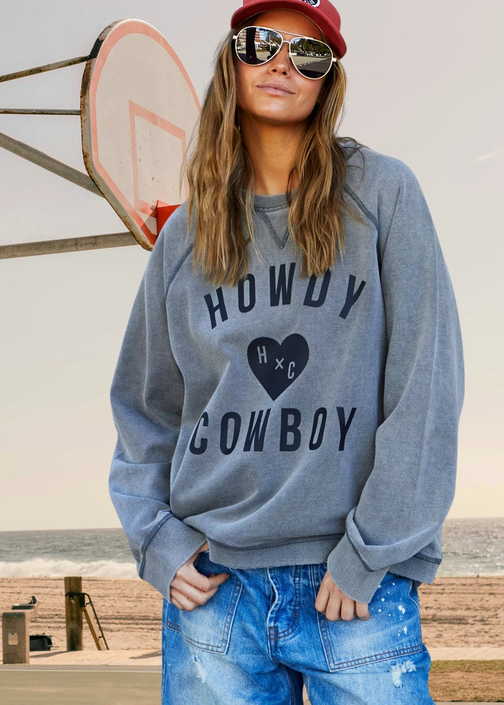 HAMMILL & CO Womens Howdy Cowboy Vintage Wash Sweat - Washed Black, WOMENS KNITS & SWEATERS, CAT HAMMILL, Elwood 101