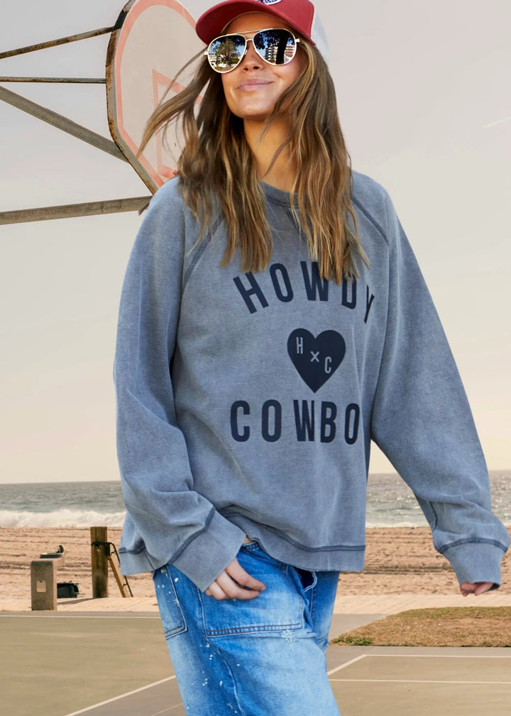 HAMMILL & CO Womens Howdy Cowboy Vintage Wash Sweat - Washed Black, WOMENS KNITS & SWEATERS, CAT HAMMILL, Elwood 101